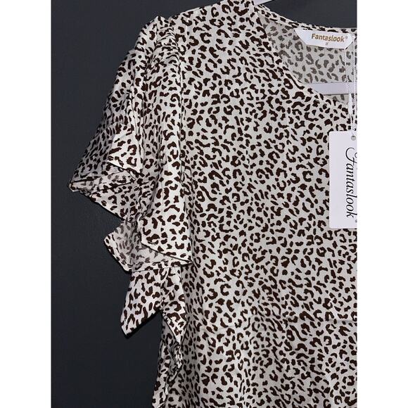 Fantaslook Women's Casual Dress Medium Leopard Print Brown and White NEW - Picture 5 of 6